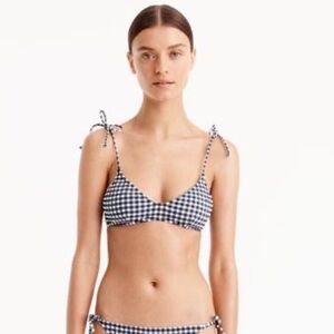 J. Crew Gingham Seersucker French Bikini top bra white navy size XXL